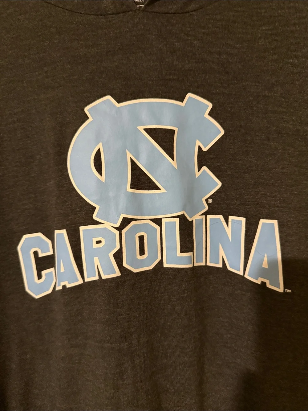 Carolina Hooded Long Sleeve Sleep Tee - Charcoal with Light Blue Logo - Picture 2 of 6